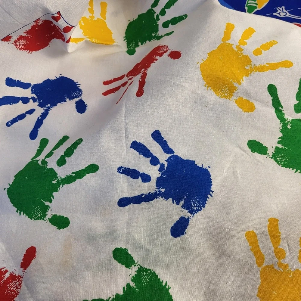 Vtg Sewing Fabric Young Kid's Cut & Sew Craft Smock Apron Finger Paints Cotton